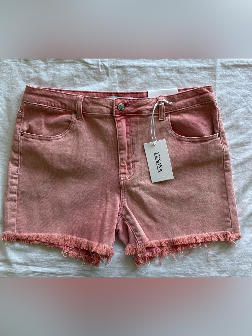 Zenana Outfitters Orange Sherbet Frayed Hem Denim Shorts - XL